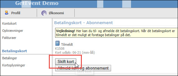 Skift kort knap